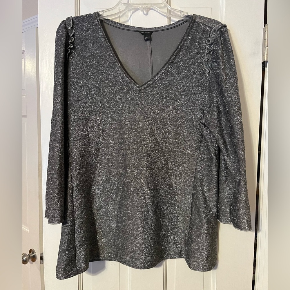 Ann Taylor gray sparkly shirt size large